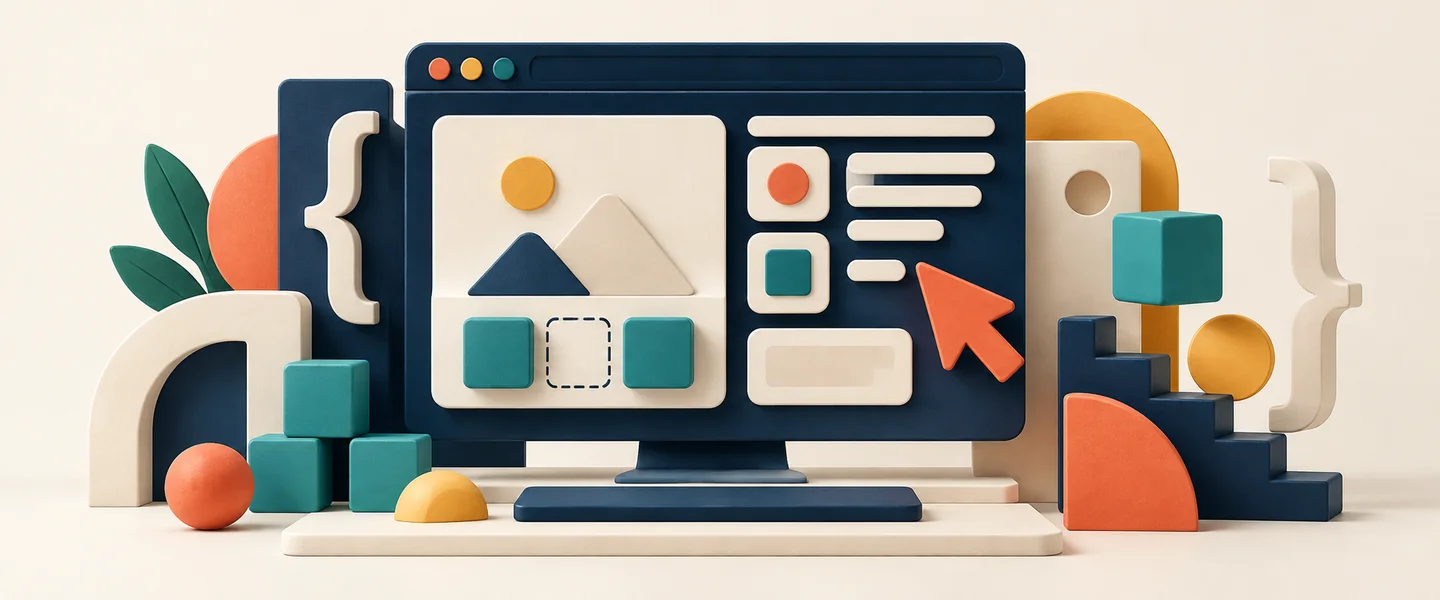 Ilustrasi antarmuka website dan komponen digital modular